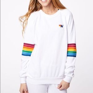 Aviator Nation White Crewneck Rainbow Sleeves